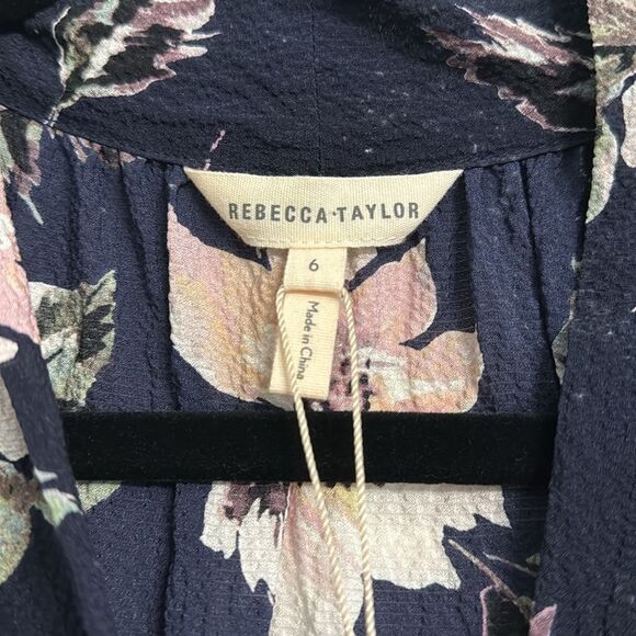 Rebecca Taylor Magnolia Floral Print Scarf-Tie Silk Top Size 6 NWT - Picture 4 of 9